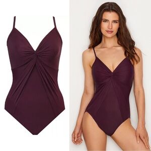Miraclesuit • Rock Solid Love Knot One Piece swimsuit twist Shiraz burgundy